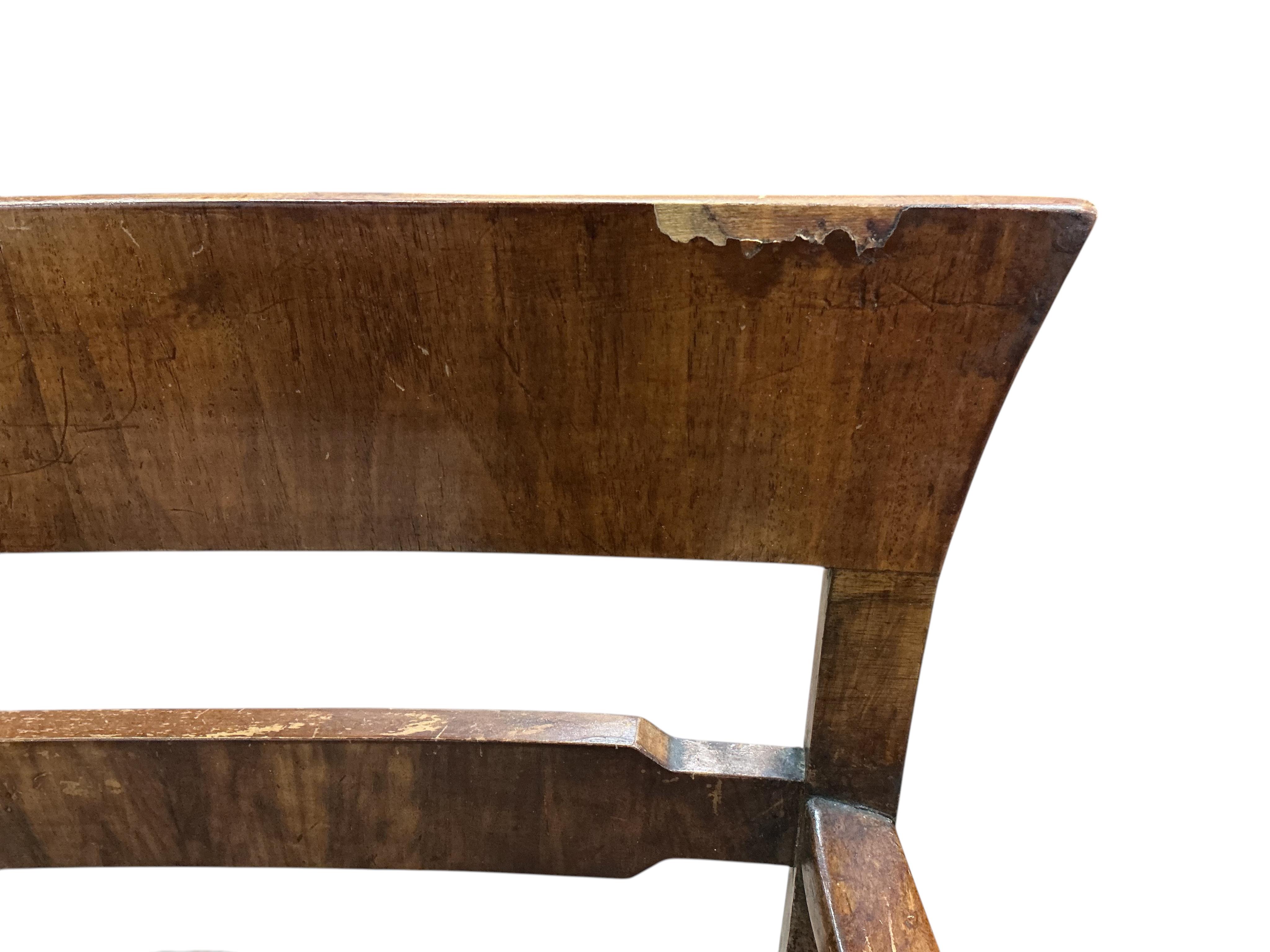 An Art Deco style beech and birds eye maple extending dining table, width 110cm, depth 84cm, height 75cm, and six similar chairs, two with arms